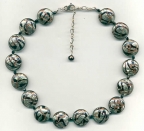 Gray, Black, Aventurina, White Gold Foil Disc Necklace